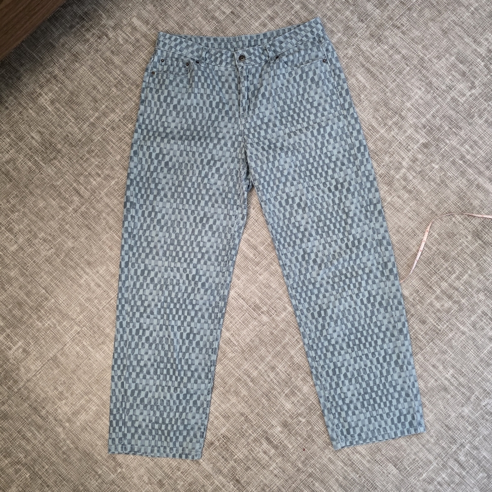 Future Collective Blue Checkered Wide-leg Denim Jeans - Size 8-10